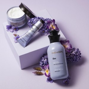 nativa products next to a woman holding some