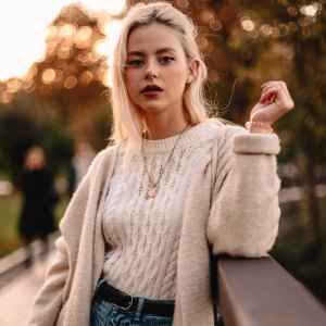 woman in a sweater on the street