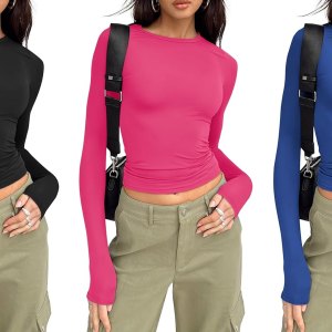three women wearing color swapped long sleeves