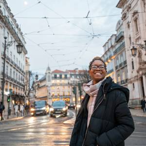 Tourist on vacation in the streets of Lisbon, Portugal