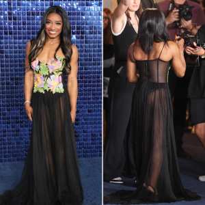 Simone Biles Gets Leggy in Sheer Skirt at Simone Biles Rising Part 2 Premiere