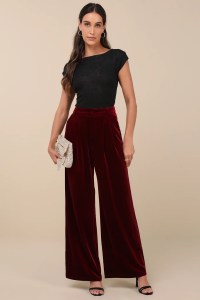 wine red velvet pants