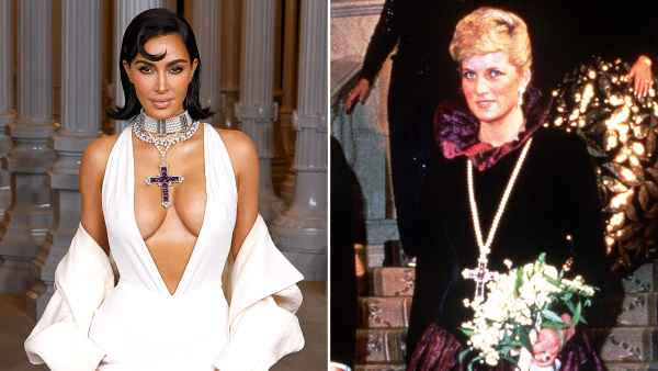Kim Kardashian Wears Princess Diana’s Cross Necklace With a Low-Cut White Gown to LACMA Art+Film Gala