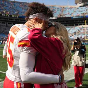 Patrick Mahomes and Pregnant Wife Brittany Share Major Sideline PDA Before Chiefs vs. Panthers Game