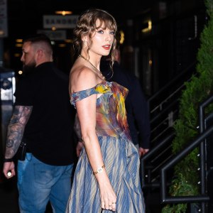 Taylor Swift Wears Multicolored Vivienne Westwood Dress in NYC