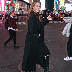 Brooke Shields is seen in Times Square on November 19, 2024 in New York City.