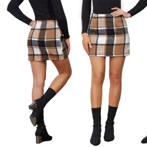 idealsanxun plaid wool skirt