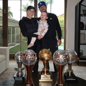 DWTS' Jenna and Val Line Up Their Collective Mirrorball Trophies for Family Photo With Son Rome