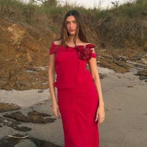 Hailey Bieber Wows in a Red Dress
