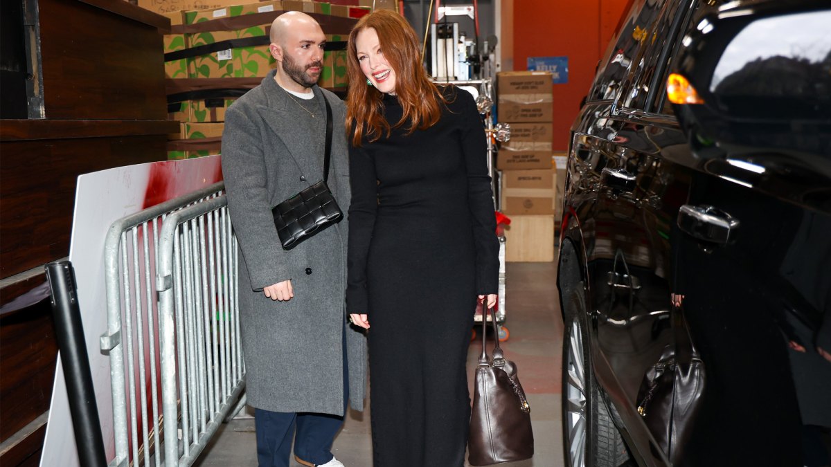 Julianne Moore is seen arriving at the 'LIVE with Kelly and Mark' Show on December 09, 2024 in New York City.