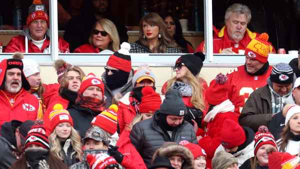 KANSAS CITY, MISSOURI - JANUARY 18: Singer-songwriter Taylor Swift looks on during the first quarter in the AFC Divisional Playoff between the Houston Texans and the Kansas City Chiefs at GEHA Field at Arrowhead Stadium on January 18, 2025 in Kansas City, Missouri. (Photo by Jamie Squire/Getty Images)