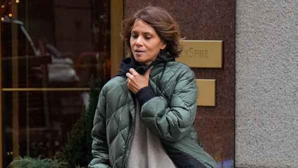 Halle Berry in Olive Coat