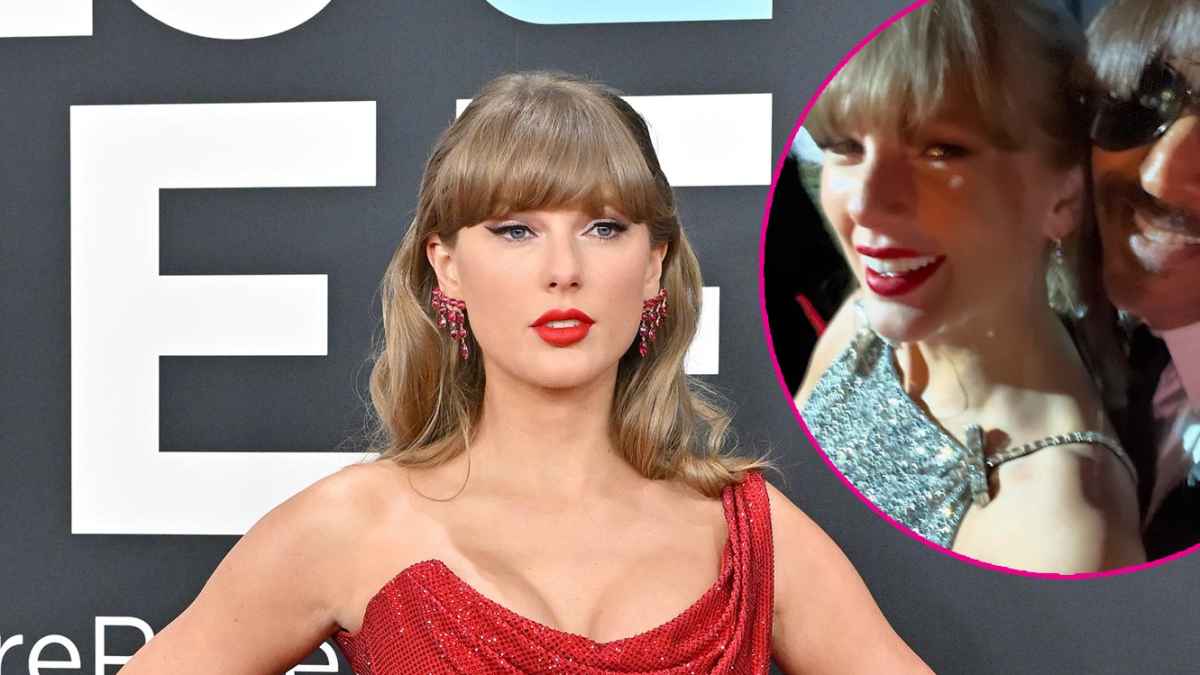 taylor swift after party dress grammys 2025 Taylor Swift swapped red dress for silver Gucci mini at Grammys 2025 afterparty