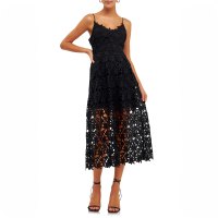 Midi spaghetti lace rose dress