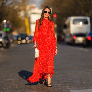 woman in red flowy dress