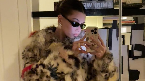 Hailey Bieber Goes Pantsless in Fur Coat