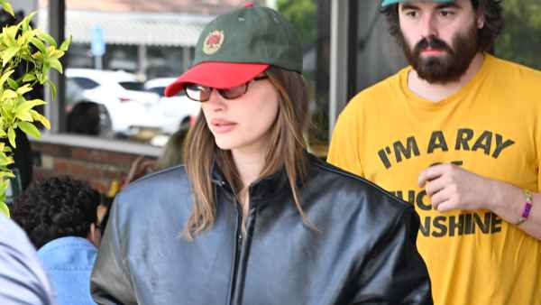 Hailey Bieber is seen on April 14, 2025 in Los Angeles, California.