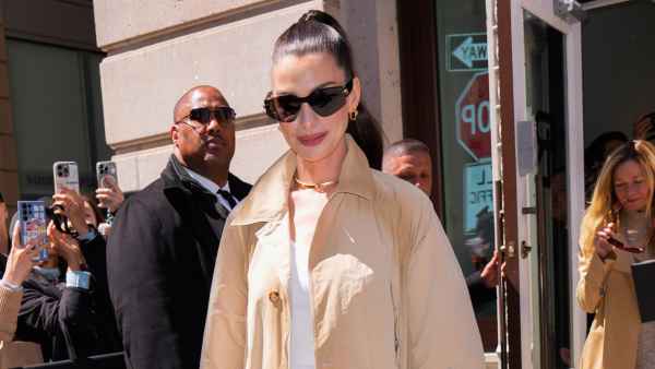 Anne Hathaway is seen at the Ralph Lauren Fashion Show on April 17, 2025 in New York City.