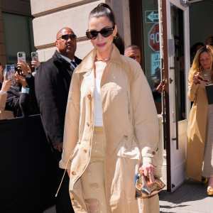 Anne Hathaway is seen at the Ralph Lauren Fashion Show on April 17, 2025 in New York City.