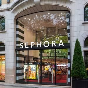 PARIS, FRANCE - AUGUST 15, 2020: Facade of the Sephora store on the avenue des Champs-Elysées. Sephora is a french multinational chain of personal care and beauty stores