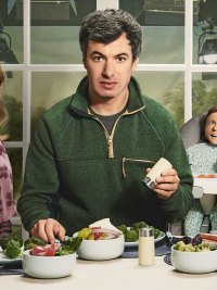 Nathan Fielder and a family of dummies in The Rehearsal.