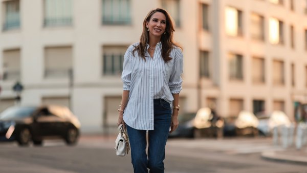DUSSELDORF, GERMANY - SEPTEMBER 17: Alexandra Lapp wearing full comma fashion look and white Chanel leather bag on September 17, 2021 in Dusseldorf, Germany. (Photo by Jeremy Moeller/Getty Images)