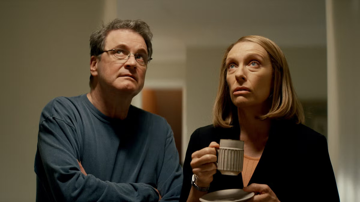 A couple look up in The Staircase.