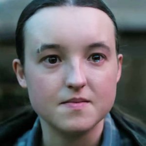 Bella Ramsey holds back tears in 'The Last of Us' season 2.