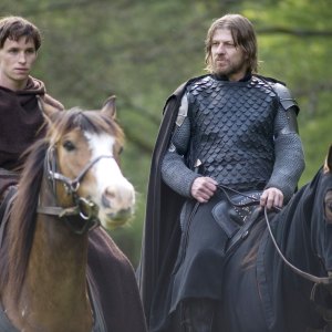 Two men ride horses in 'Black Death.'