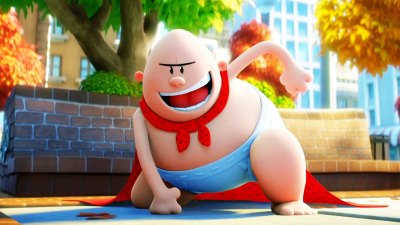 A man in a cape and underwear kneels in 'Captain Underpants: The First Epic Movie.'