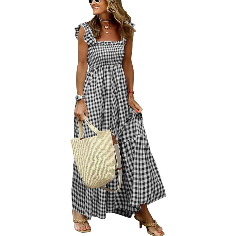 Chouyatou Retro Plaid Smocked Dress Amazon