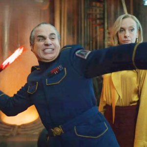 A man throws a spear in 'Mickey 17.'