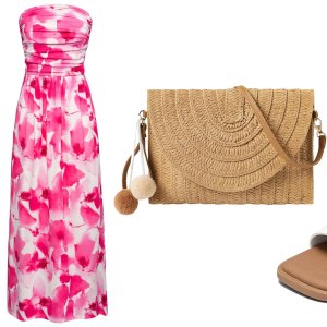 dress, earrings, sandals and clutch on Amazon