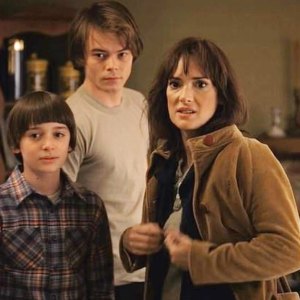 A mother stands with her two sons in 'Stranger Things.'