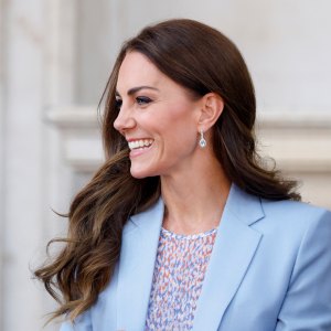 Catherine, Duchess of Cambridge departs after visiting the Fitzwilliam Museum during an official visit to Cambridgeshire on June 23, 2022 in Cambridge, England. Prince William, Duke of Cambridge and Catherine, Duchess of Cambridge are visiting the Fitzwilliam Museum to view a newly unveiled portrait of themselves painted by portrait artist Jamie Coreth.