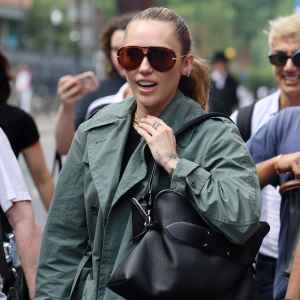 Miley Cyrus arriving at St Pancras International Eurostar from Paris on June 20, 2025 in London, England.
