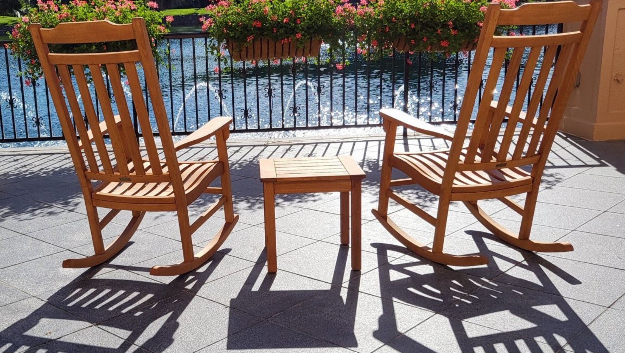 2 Frontera rocking chairs next to the water