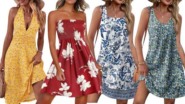 yellow, red, blue dresses from Amazon