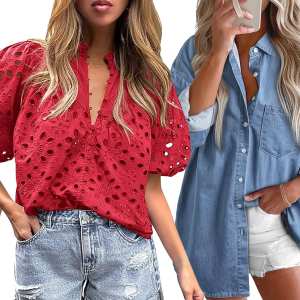 red, white and blue blouses on Amazon