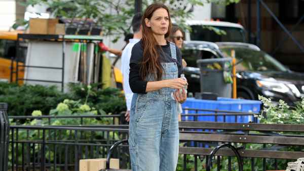 Katie Holmes is seen filming on the set of "Happy Hours" on July 22, 2025 in New York City.