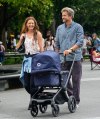 Katie Holmes and Joshua Jackson push baby stroller filming happy hours July 2025