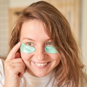 Refreshing skincare routine with under-eye patches for morning revival and self-care