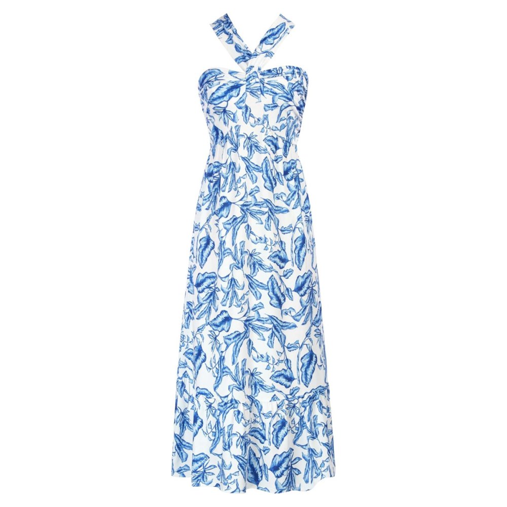 Grace Karin Criss Cross Halterneck Floral Print Maxi Dress