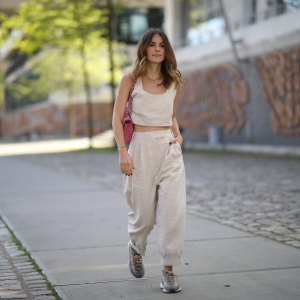 HAMBURG, GERMANY - MAY 28: Sonja Paszkowiak wearing Two piece by Aylin Koenig, Chanel bag and Adidas x yeezy sneaker on May 28, 2020 in Hamburg, Germany. (Photo by Jeremy Moeller/Getty Images)