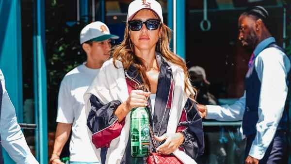 Danny Ramirez and Jessica Alba are seen on August 12, 2025 in New York City.