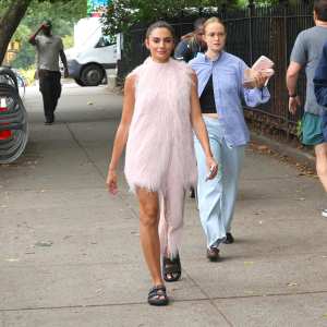 Paige DeSorbo is seen on the set of "The Devil Wears Prada 2" on August 18, 2025 in New York City.
