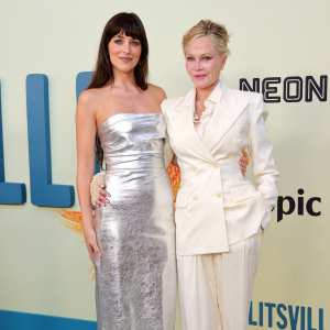 Dakota Johnson Shimmers in Sultry Silver Gown While Joined by Mom Melanie Griffith on the Red Carpet