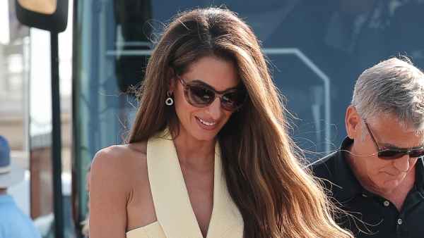Amal Clooney is seen arriving ahead of the 82nd Venice International Film Festival 2025 on August 26, 2025 in Venice, Italy.