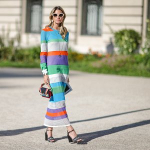 Helena Bordon wears sunglasses, a striped dress, outside the Giambattista Valli show, during Paris Fashion Week - Haute Couture Fall/Winter 2017-2018, on July 3, 2017 in Paris, France. (Photo by Edward Berthelot/Getty Images)