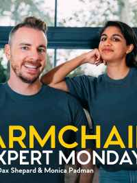 Dax Sheperd and Monica Padman promotional image for Armchair Expert